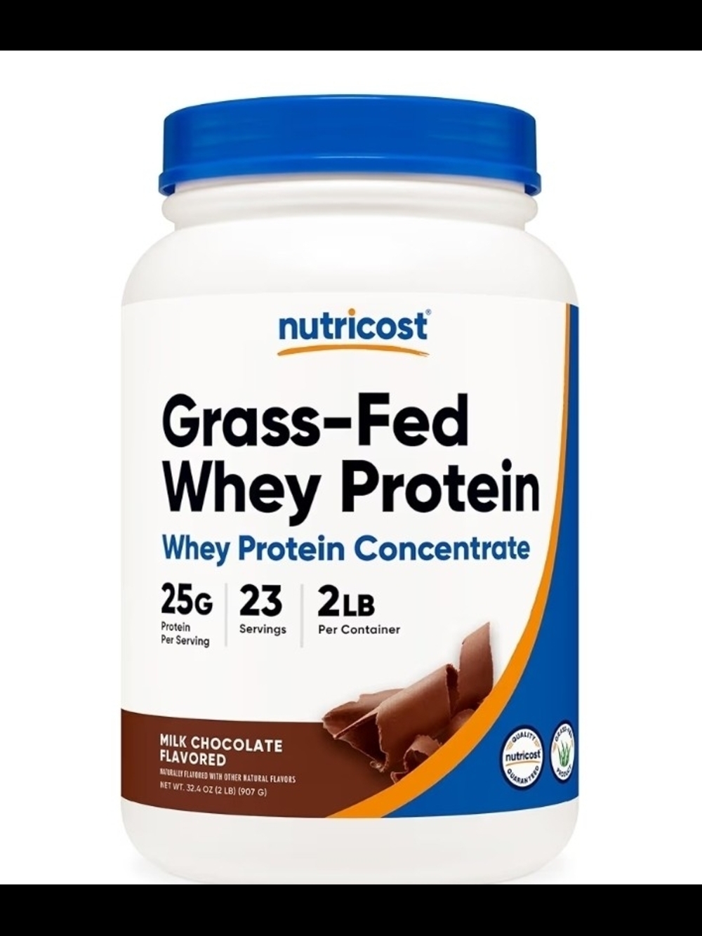 Nutricost Grass-Fed Whey Protein Concentrate (Chocolate) 2LBS 25g Protein 4 Carb